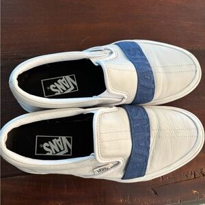 Vans White and Navy Men's Slip-On Sneakers